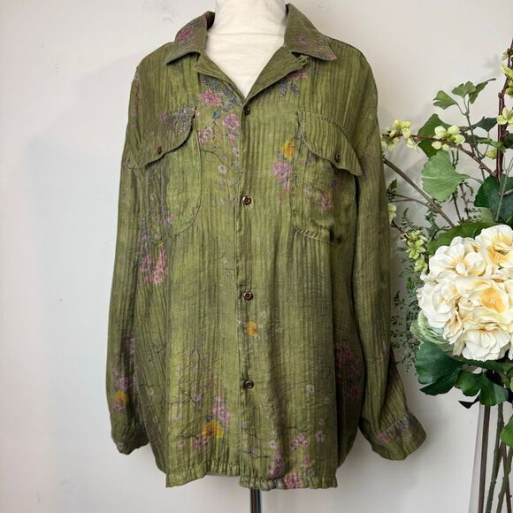 Free People Tops - Free People | Found Floral Moss Camp Shirt Olive Green Button Down Medium
